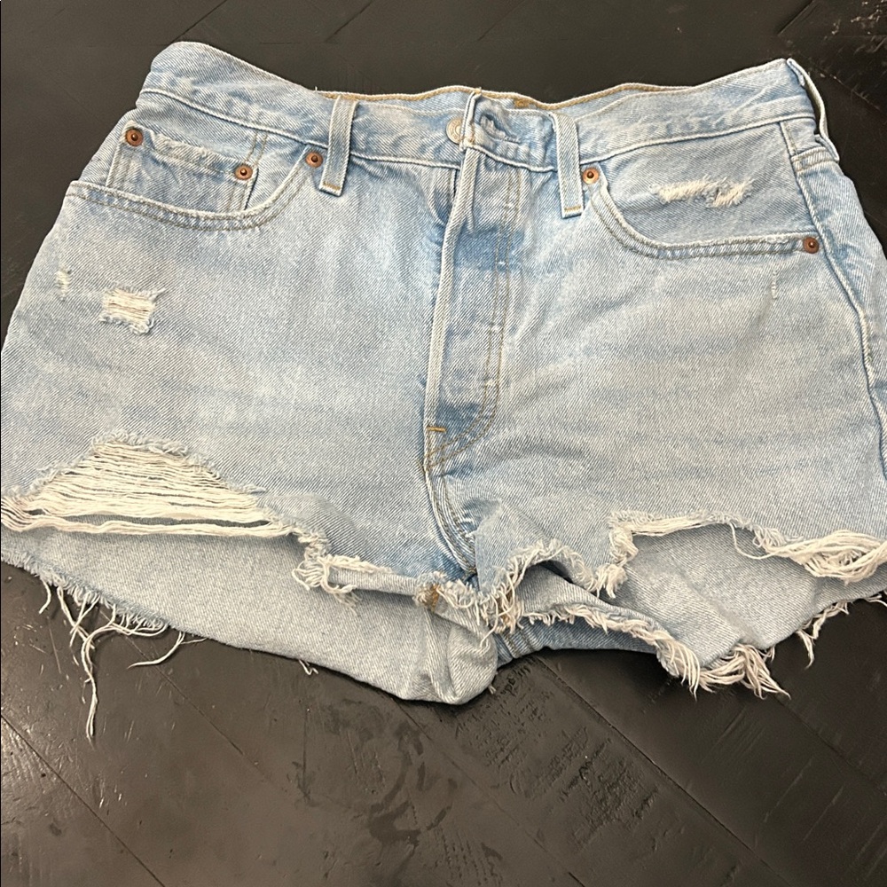 Distressed Light Blue Levis Denim Shorts